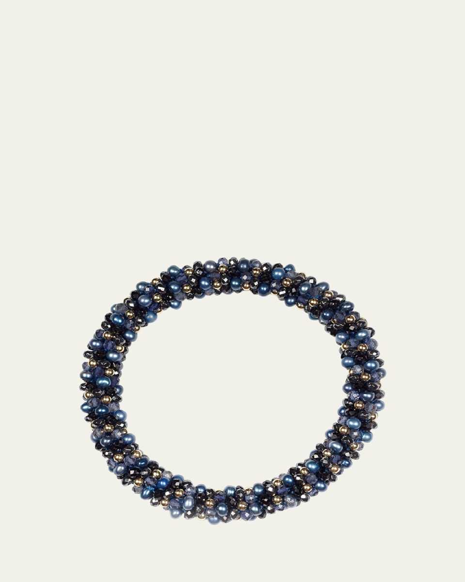 14K Yellow Gold, Iolite, Garnet, and Freshwater Pearl Bead Bracelet